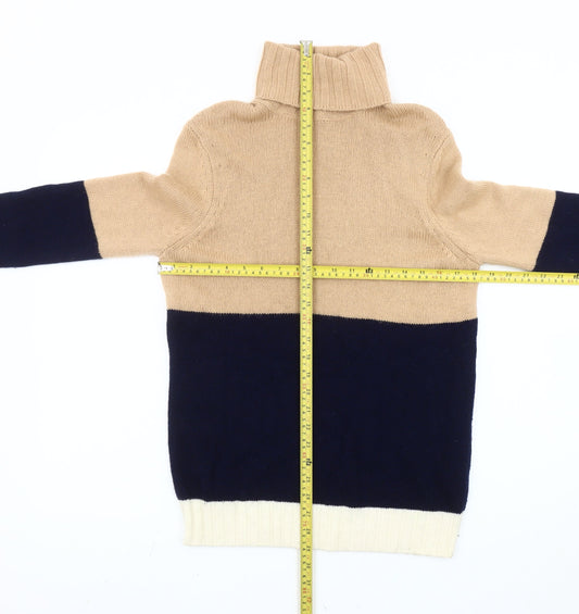 Jaeger Women's Beige & Navy Roll Neck Wool Cashmere Jumper XS