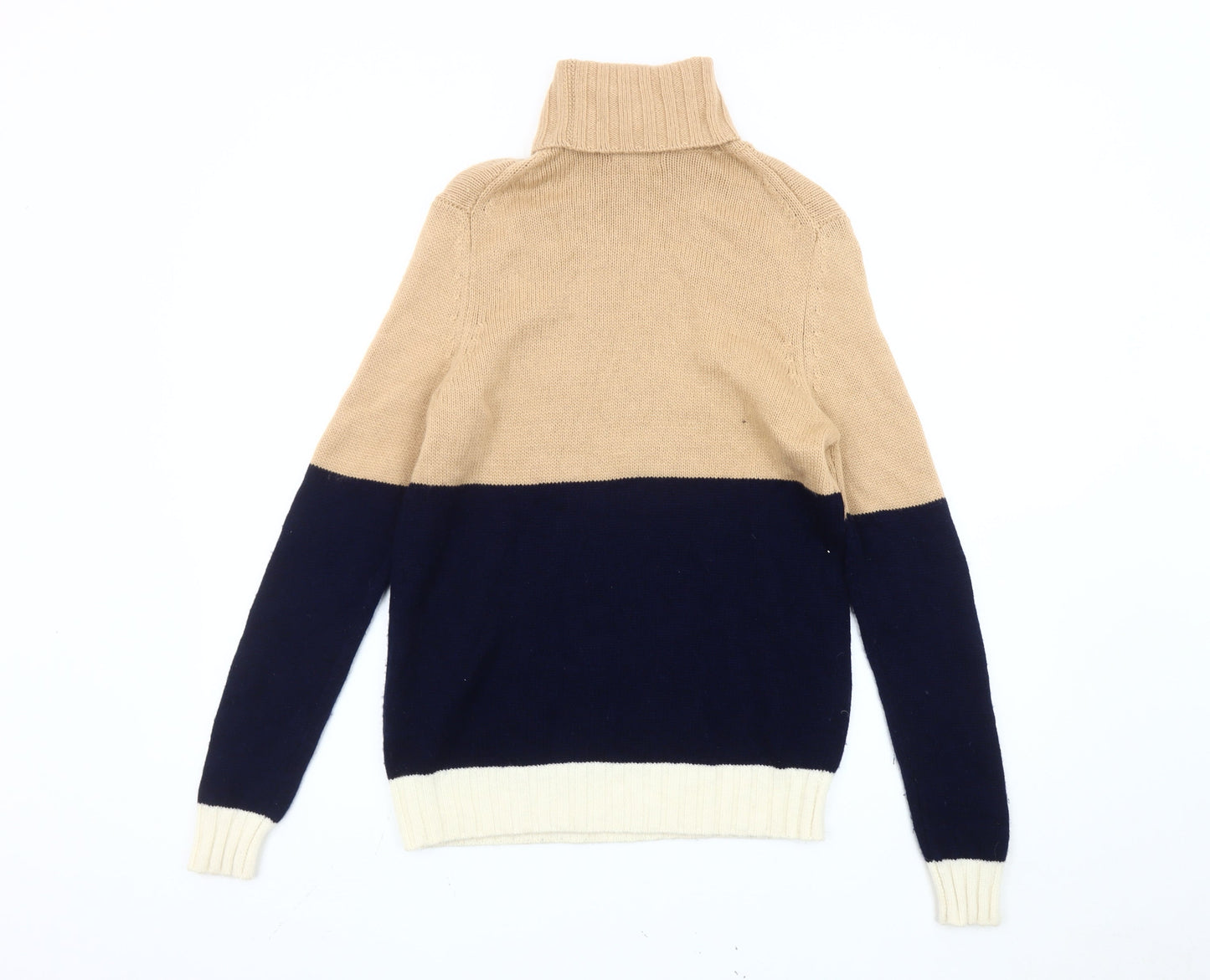 Jaeger Women's Beige & Navy Roll Neck Wool Cashmere Jumper XS