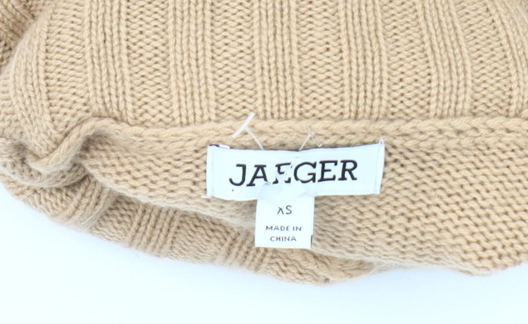 Jaeger Women's Beige & Navy Roll Neck Wool Cashmere Jumper XS