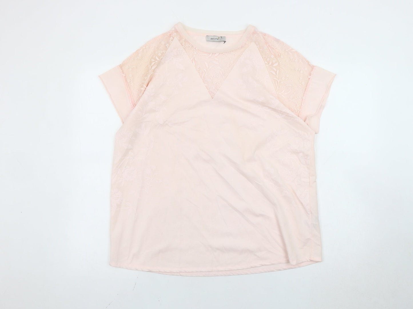 Marks and Spencer Women's Pink Floral Embroidered T-Shirt Size 14