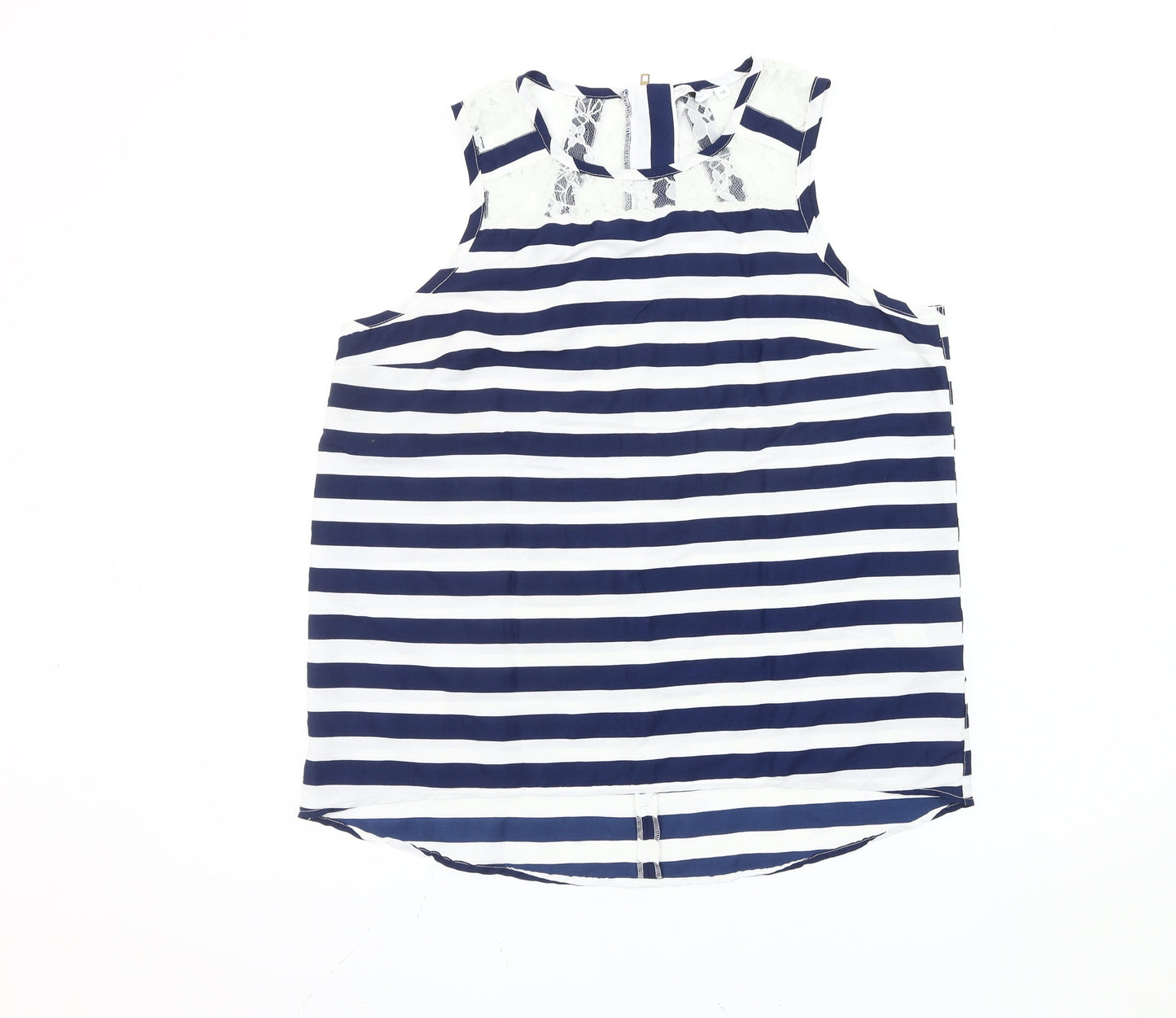 New Look Women’s Blue Stripe Lace Blouse Size 14 Sleeveless