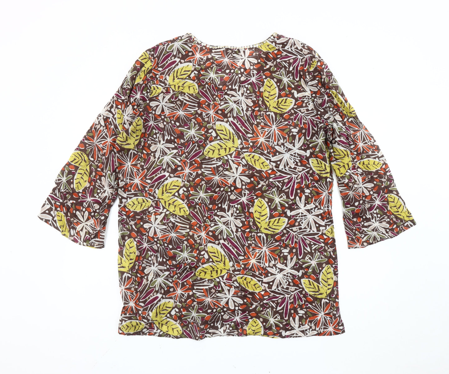 Hobbs Women's Multicoloured Floral Beaded Cotton Tunic Blouse Size 16