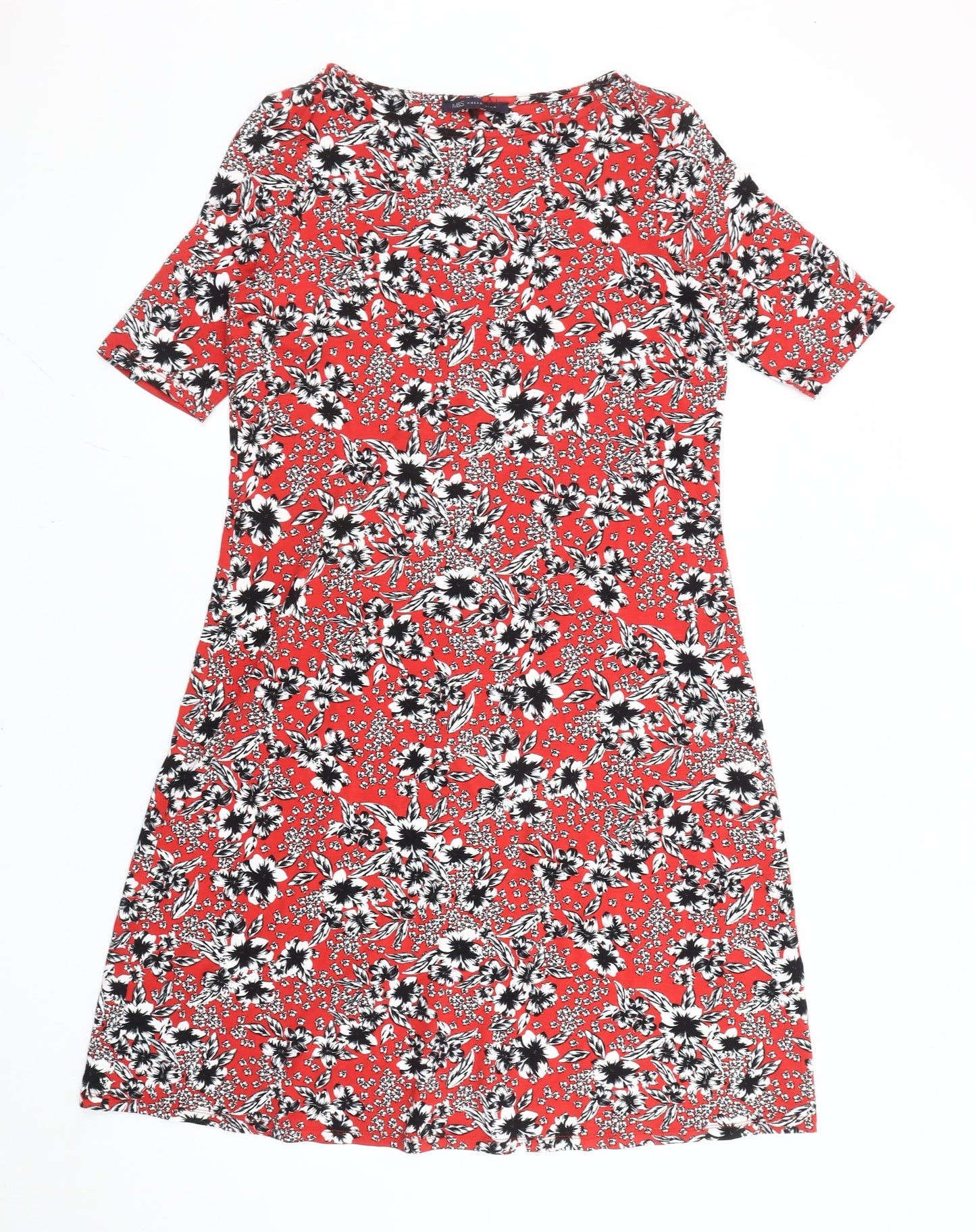 Marks and Spencer Women Red Floral Knee Length Shift Dress Size 12