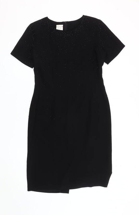 Alexon Women’s Black Beaded Sheath Dress UK 12 Knee Length