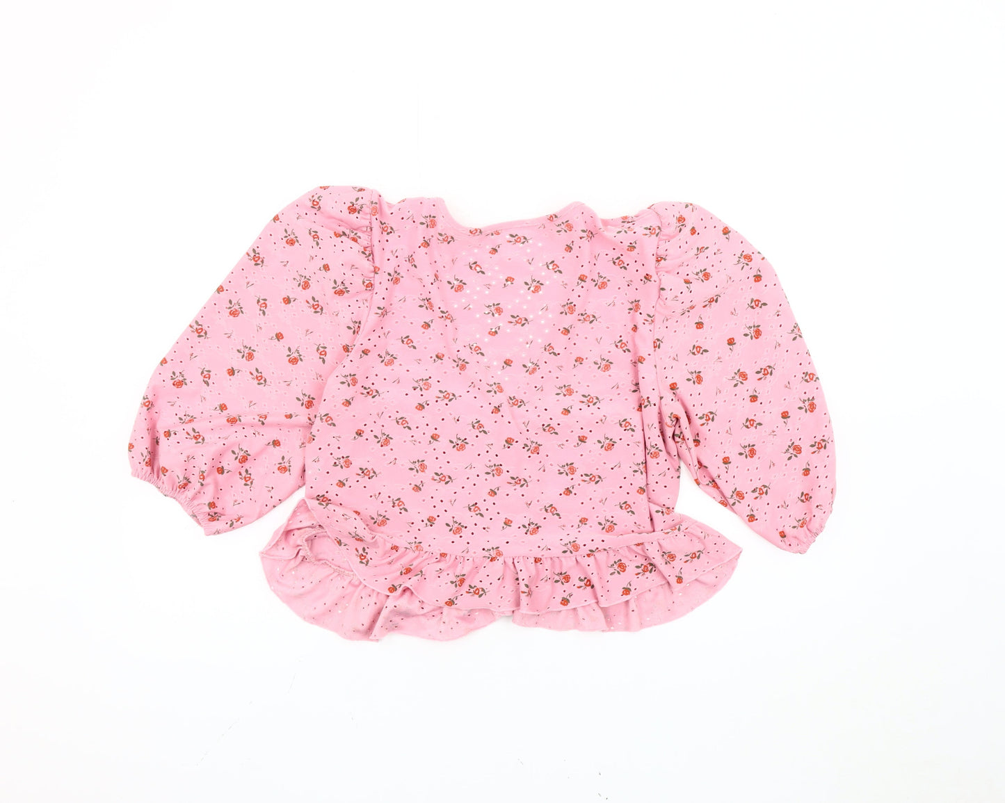 New Look Women Pink Floral Cropped Blouse Puff Sleeve Size 18