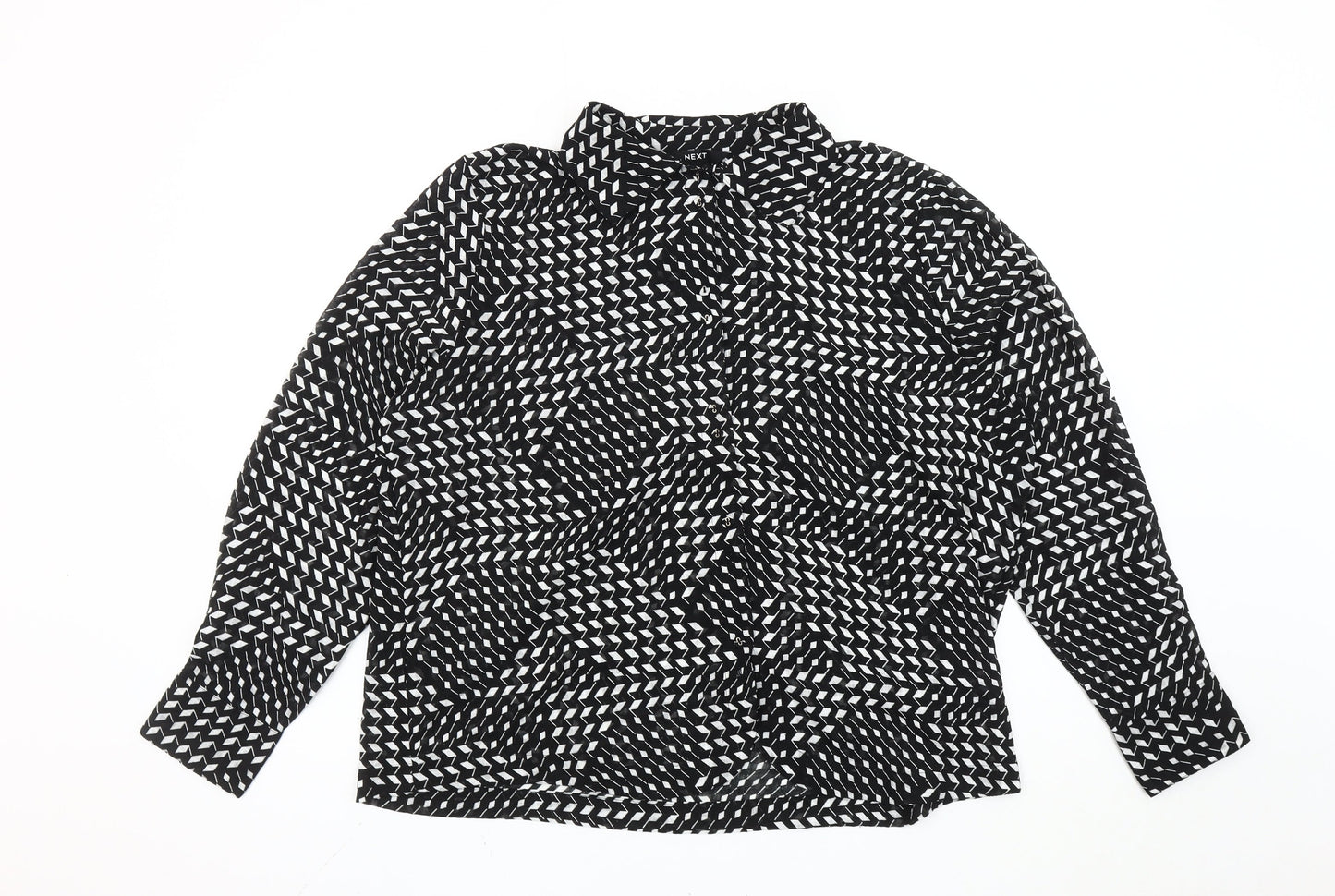 Next Women’s Black Geometric Collared Long Sleeve Blouse Size 16