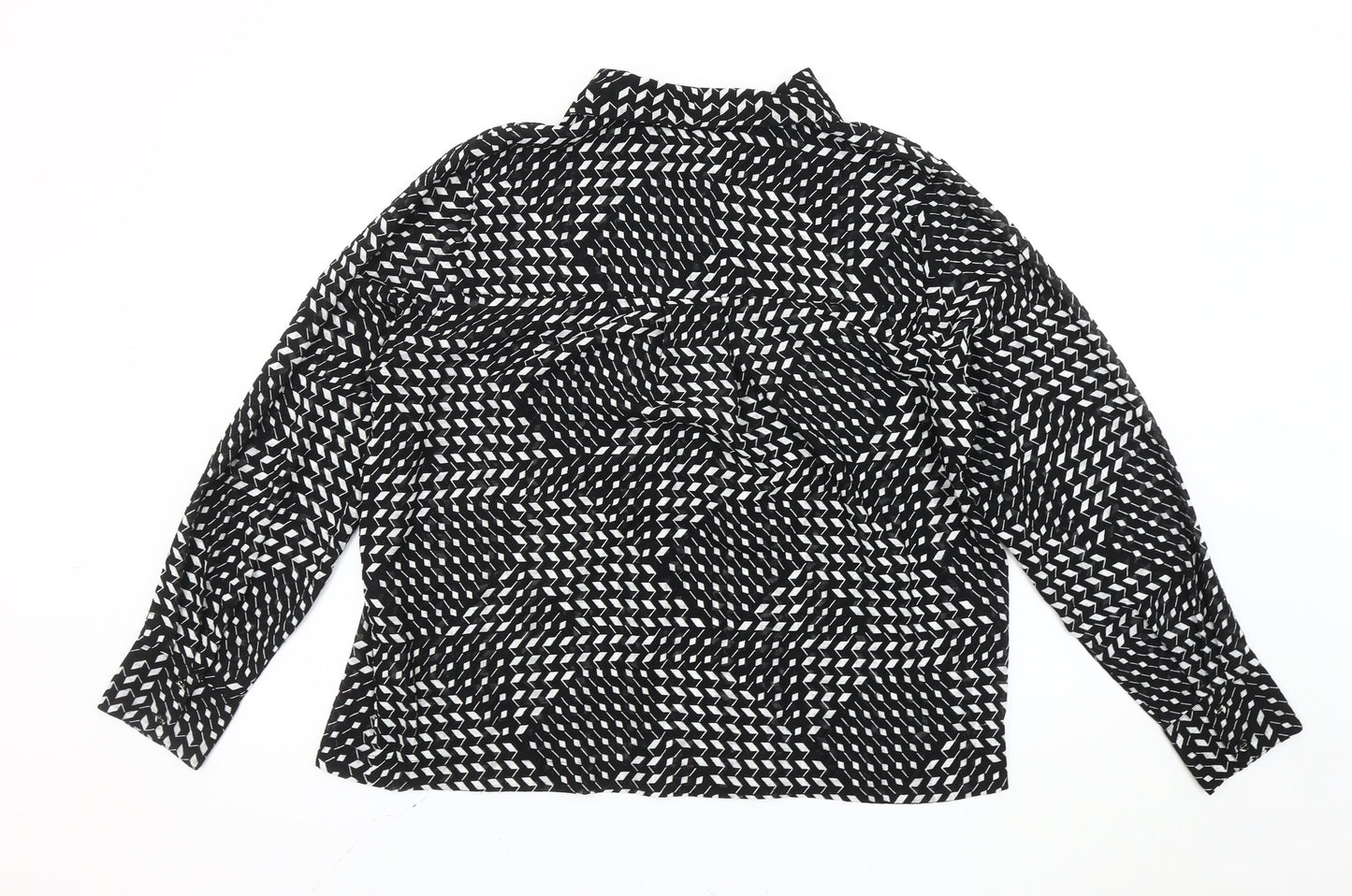 Next Women’s Black Geometric Collared Long Sleeve Blouse Size 16