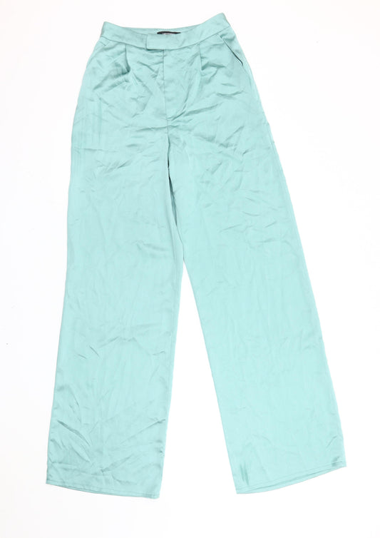Missguided Women's Green Wide-Leg High Rise Pleated Trousers Size 12