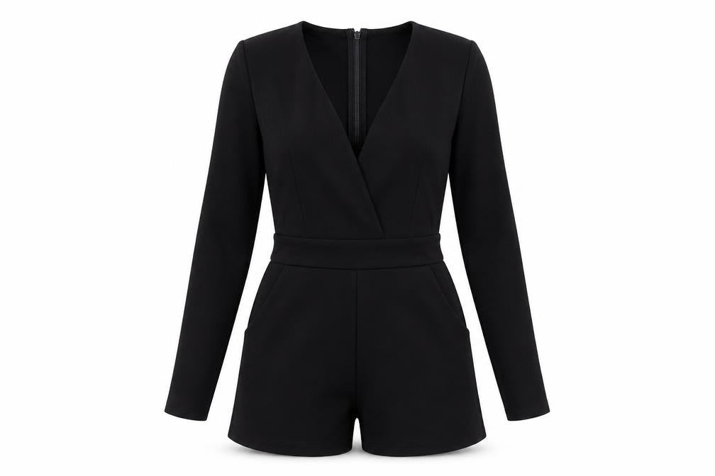 Silence + Noise Women’s Black XS Long Sleeve V-Neck Playsuit
