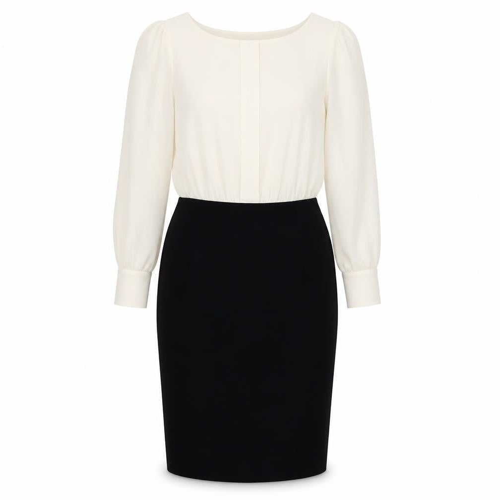 H&M Women’s Black White Sheath Dress Size 10 Knee Length Long Sleeve