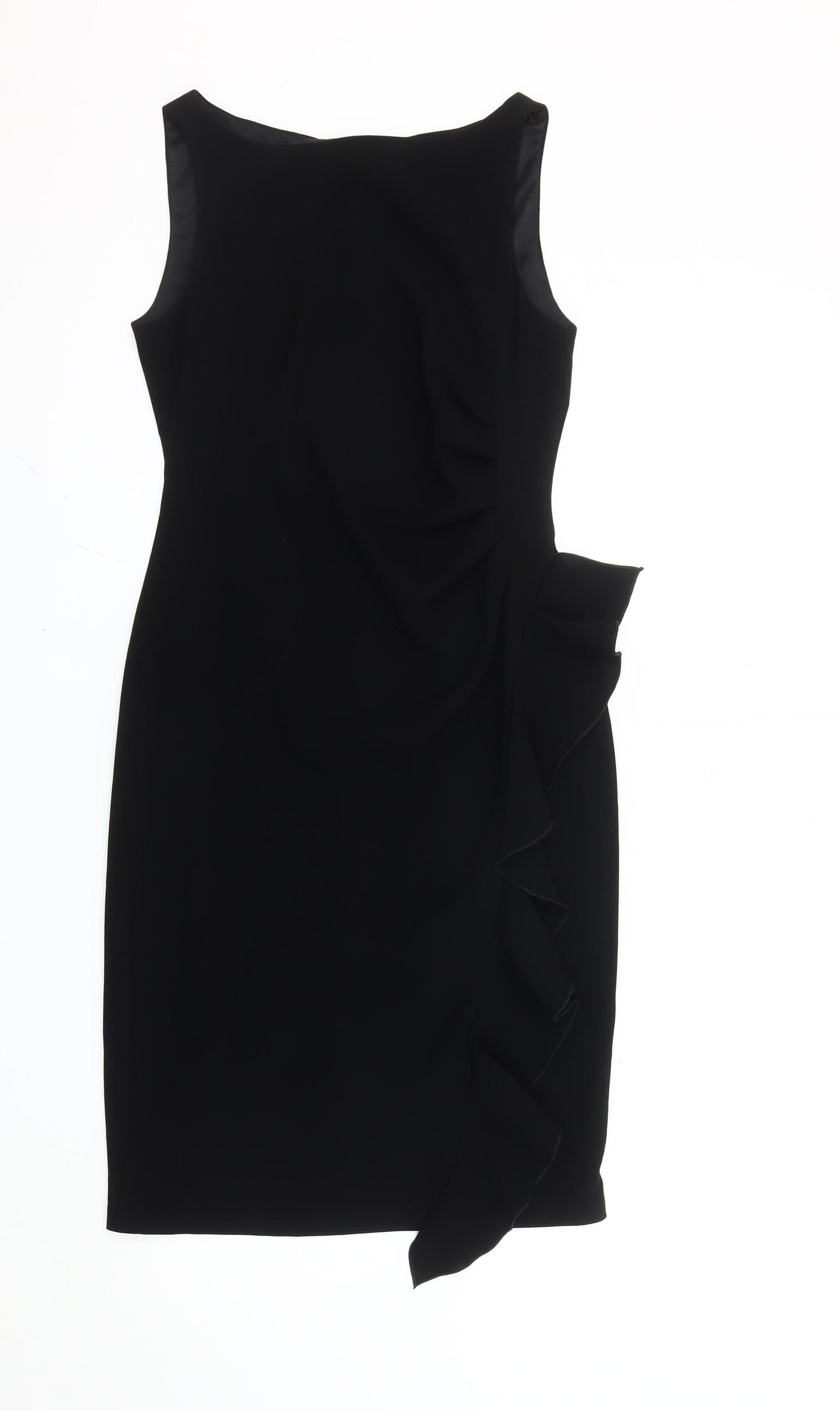 Coast Women’s Black Knee Length Sheath Dress Size S Ruffle Detail