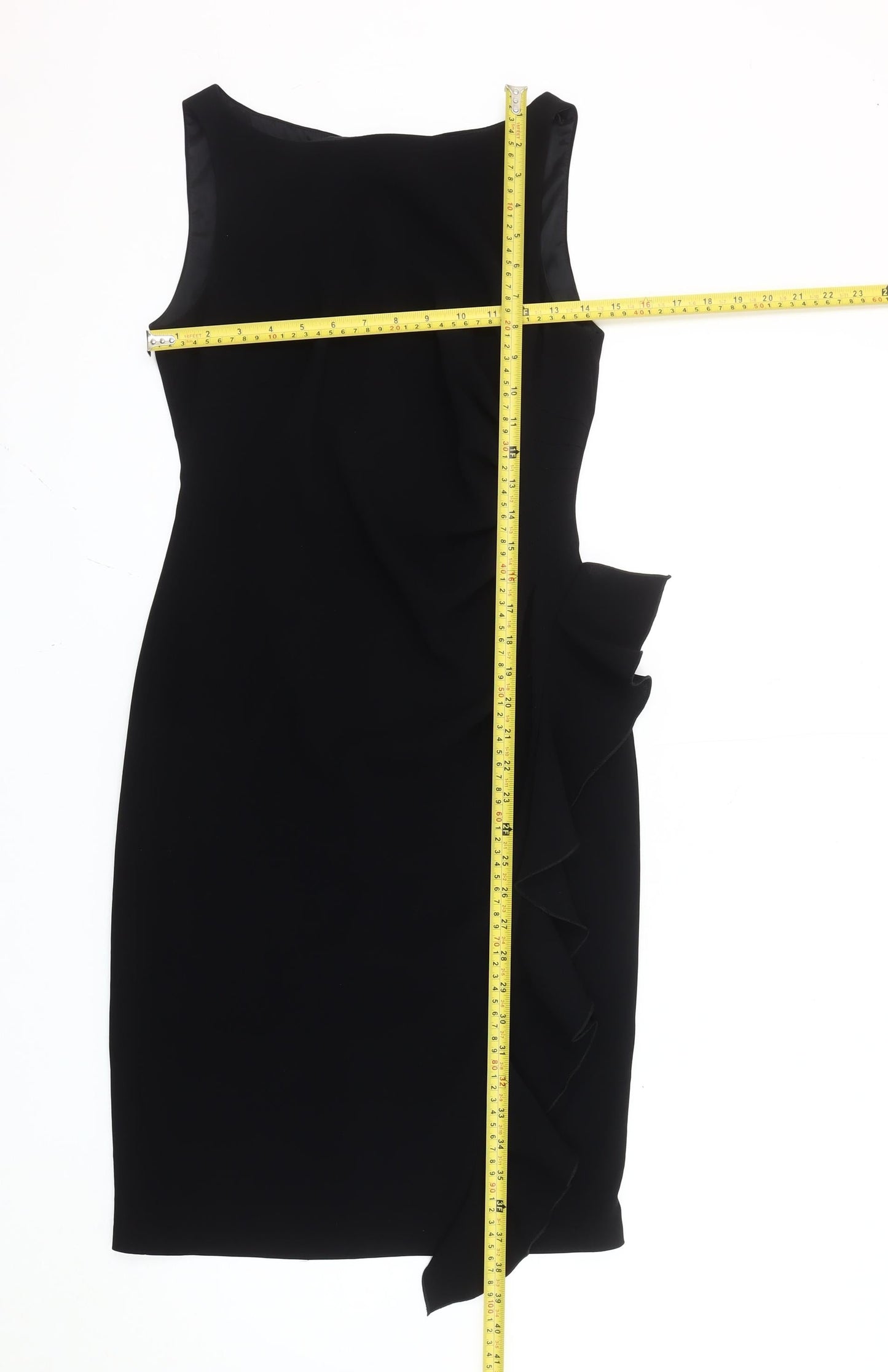 Coast Women’s Black Knee Length Sheath Dress Size S Ruffle Detail