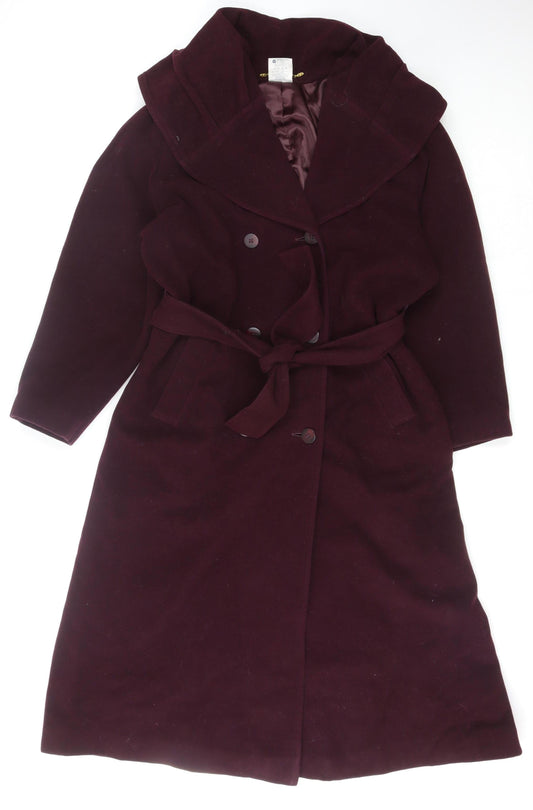 Alexon Women’s Purple Wool Blend Long Belted Overcoat UK 12 Vintage