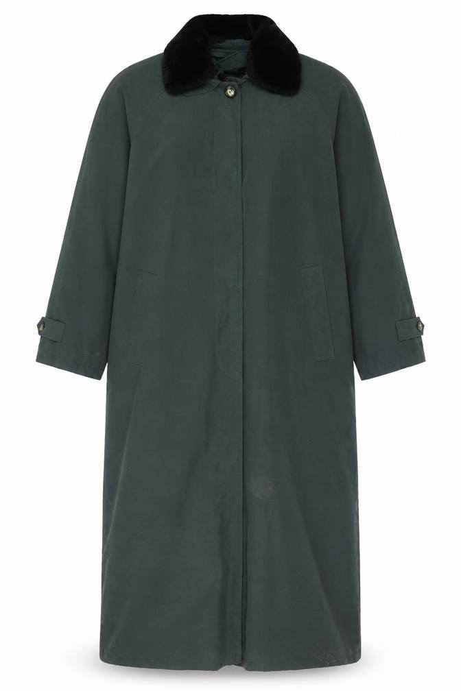 Rossetti Women’s Green Fur Collar Long Overcoat Size 16 Vintage
