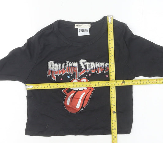 Pull & Bear Women’s Black Rolling Stones Cropped Long Sleeve T-Shirt Size S