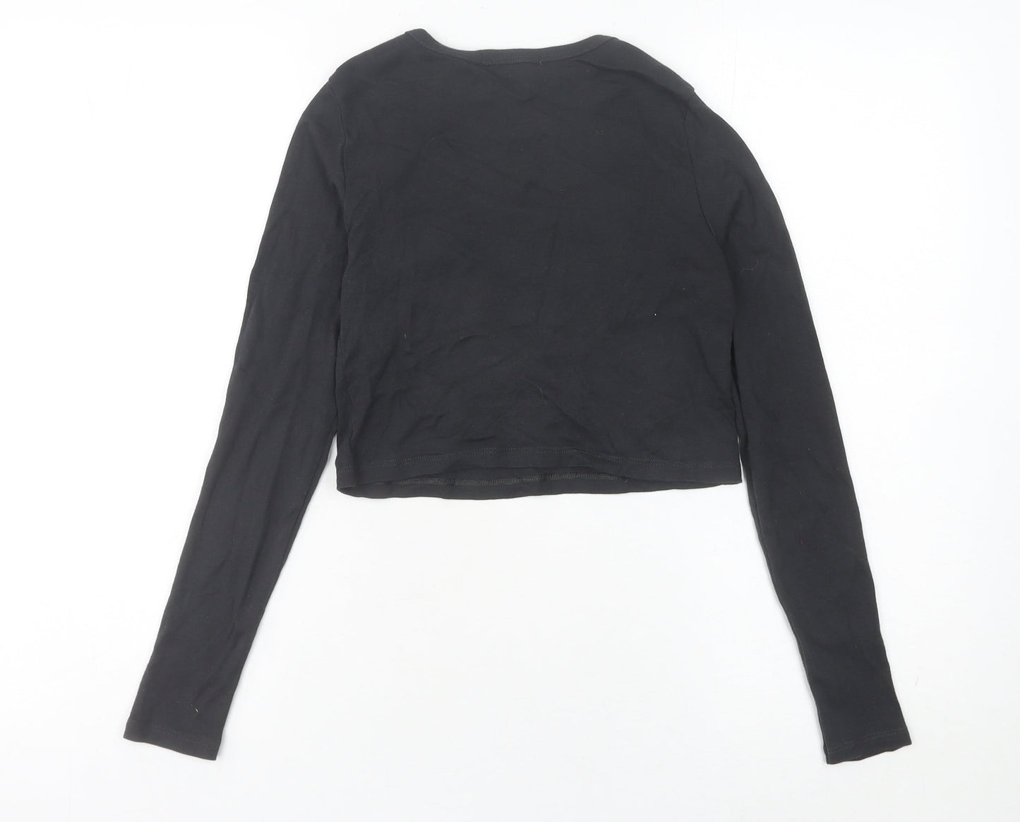 Pull & Bear Women’s Black Rolling Stones Cropped Long Sleeve T-Shirt Size S