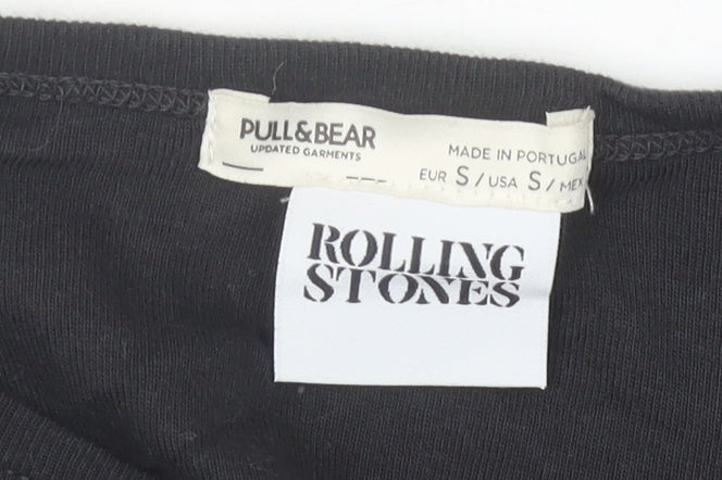Pull & Bear Women’s Black Rolling Stones Cropped Long Sleeve T-Shirt Size S