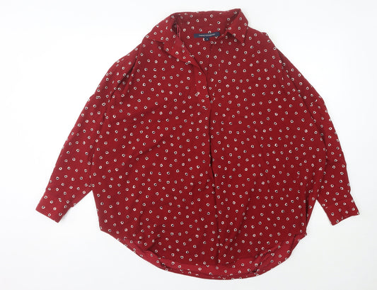French Connection Women Red Floral Collared Button-Up Shirt S