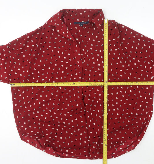 French Connection Women Red Floral Collared Button-Up Shirt S