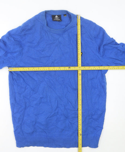 Lyle & Scott Men's Blue Wool Blend Crew Neck Pullover Jumper L