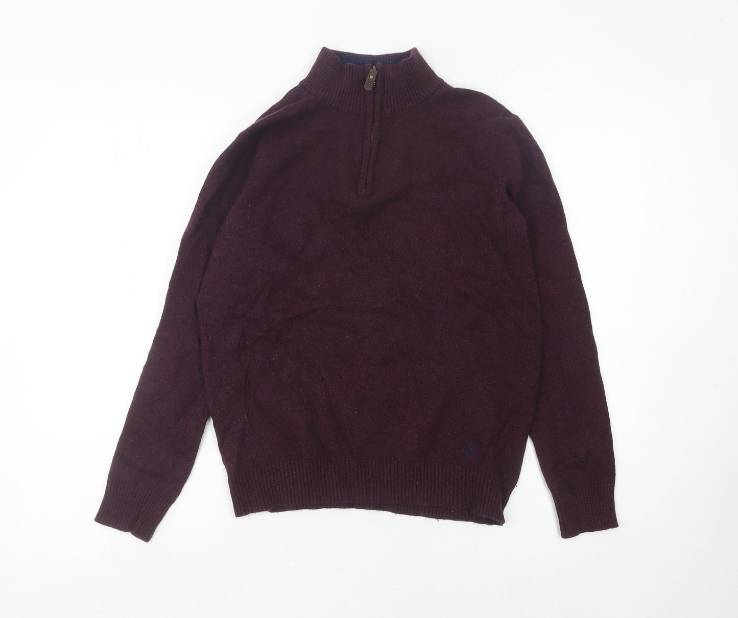 Joules Men's Purple Wool Blend 1/4 Zip Mock Neck Jumper Size S