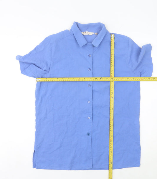 EWM Women's Blue Size 12 Collared Short Sleeve Button-Up Shirt