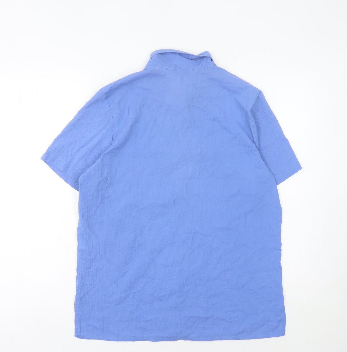 EWM Women's Blue Size 12 Collared Short Sleeve Button-Up Shirt