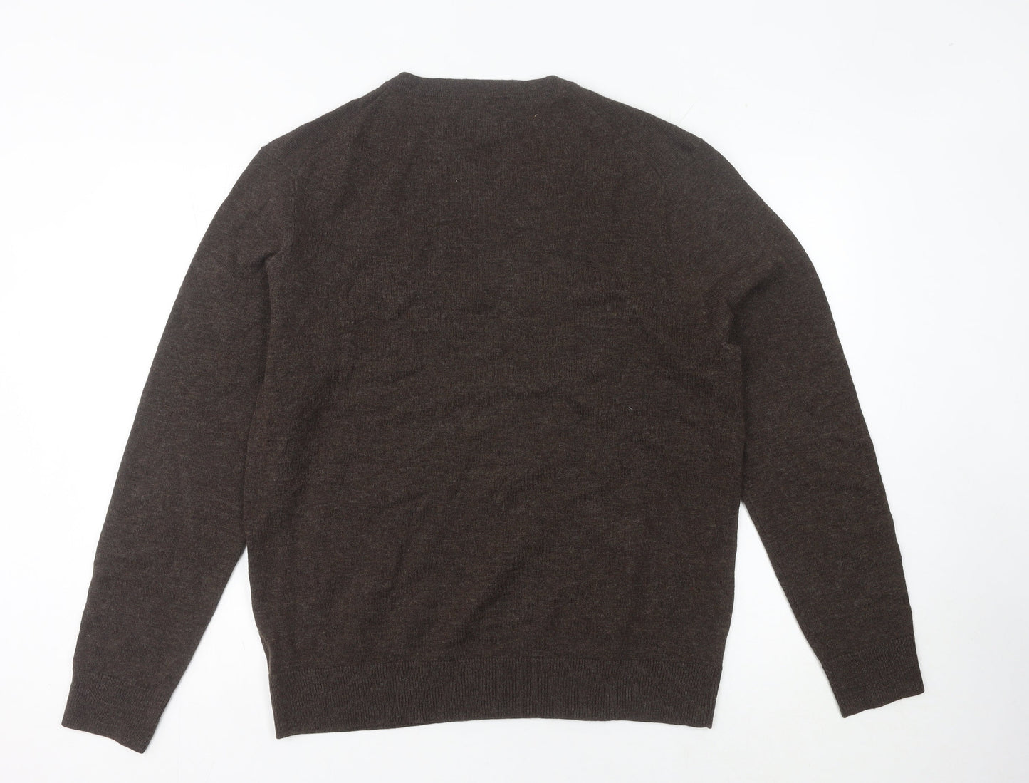 Howick Mens Brown Wool V-Neck Pullover Jumper L Regular Fit