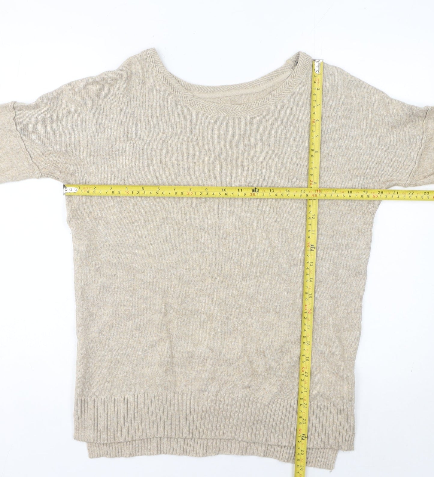 H&M Women’s Beige Angora Cotton Blend 3/4 Sleeve Pullover Jumper S