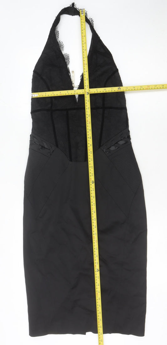 Karen Millen Women's Black Knee Length Halter Bodycon Dress Size 12