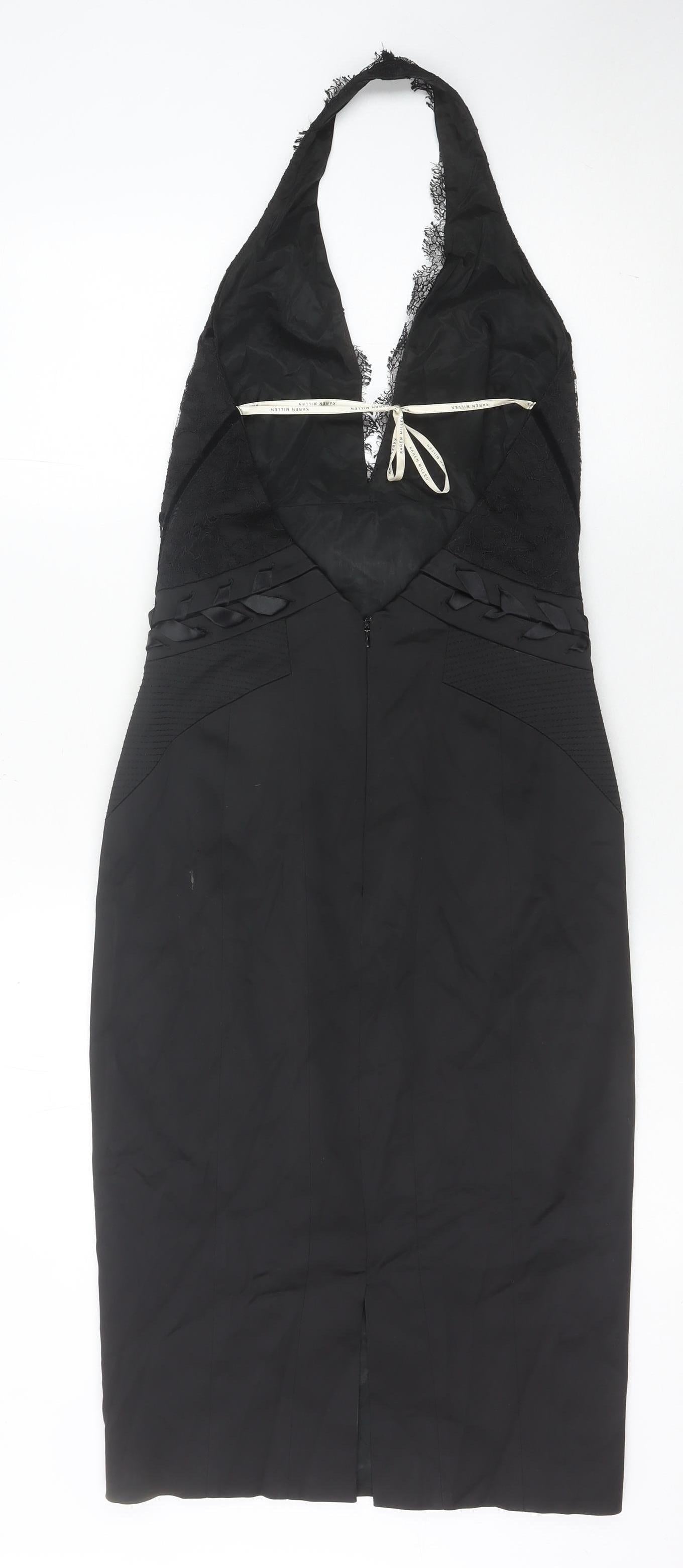 Karen Millen Women's Black Knee Length Halter Bodycon Dress Size 12