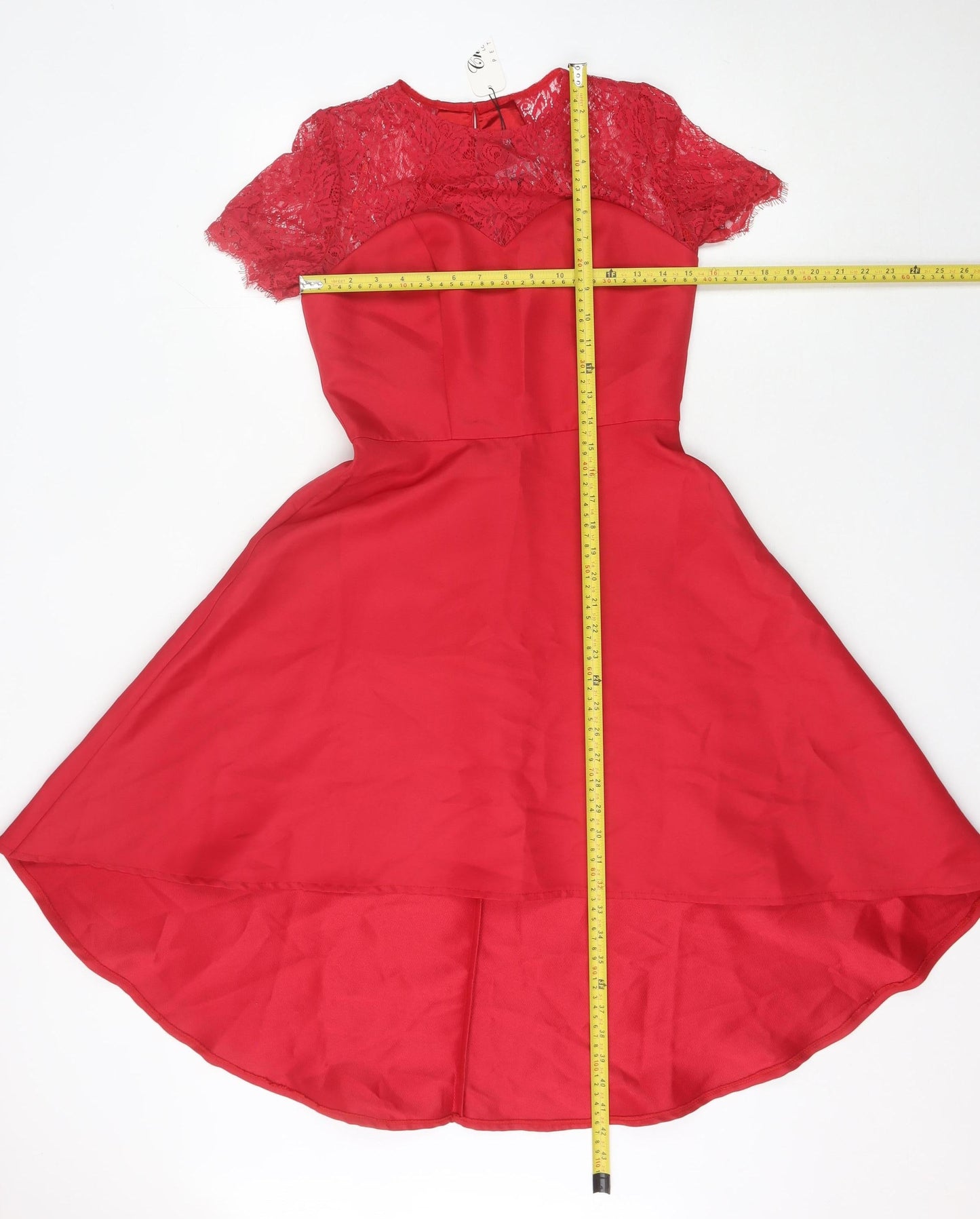 Chi Chi London Petite Women's Red Hi-Low Lace A-Line Dress UK 6