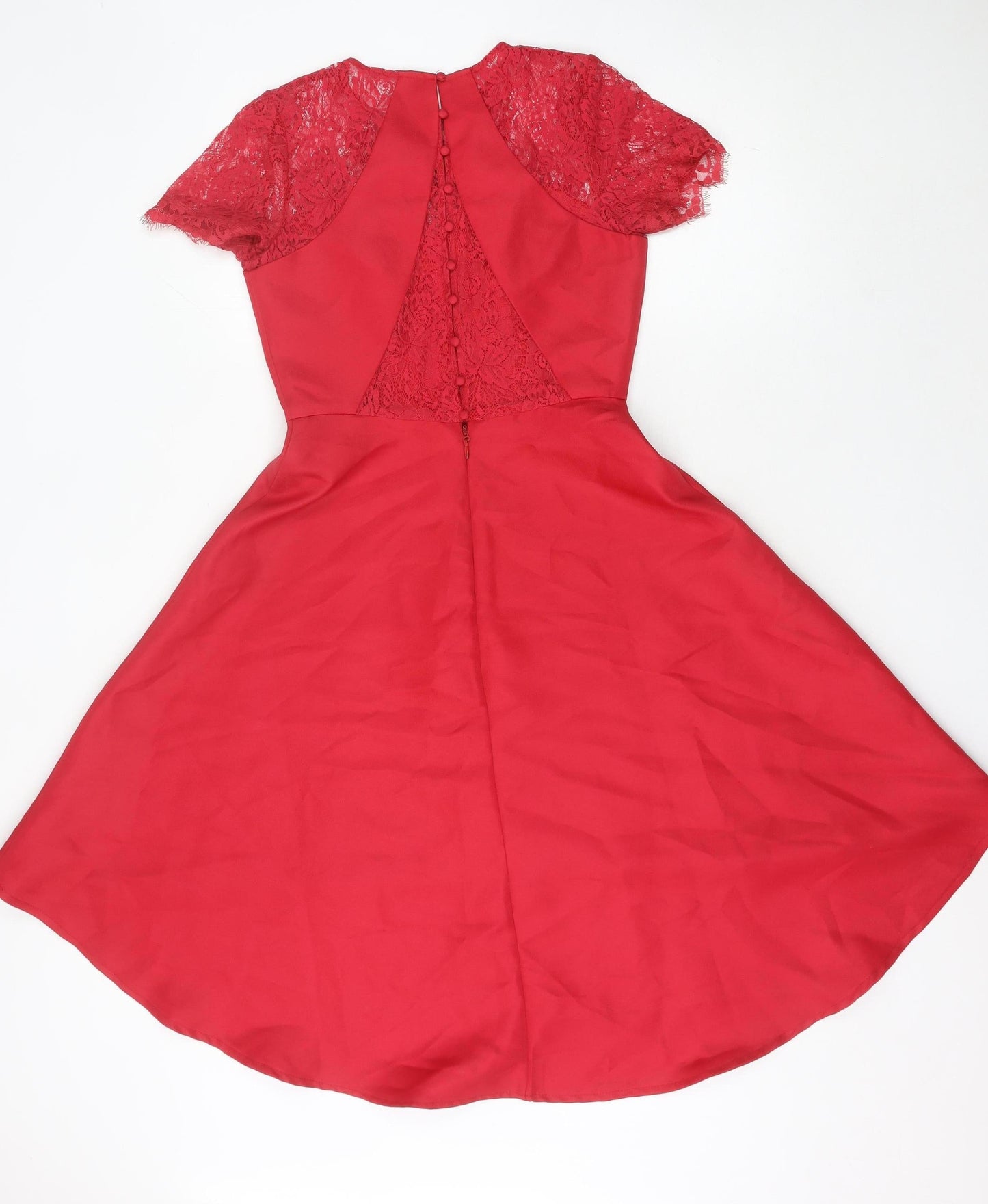 Chi Chi London Petite Women's Red Hi-Low Lace A-Line Dress UK 6