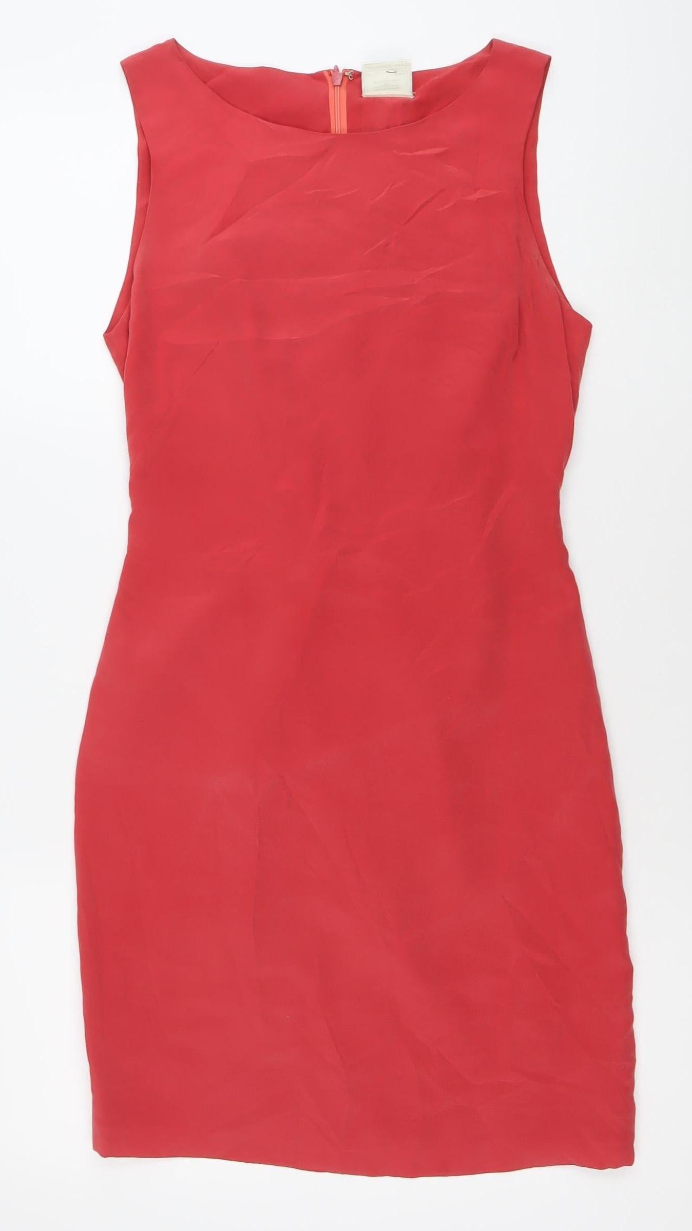 Laura Ashley Women's Red Silk Sheath Dress Size 10 Knee Length