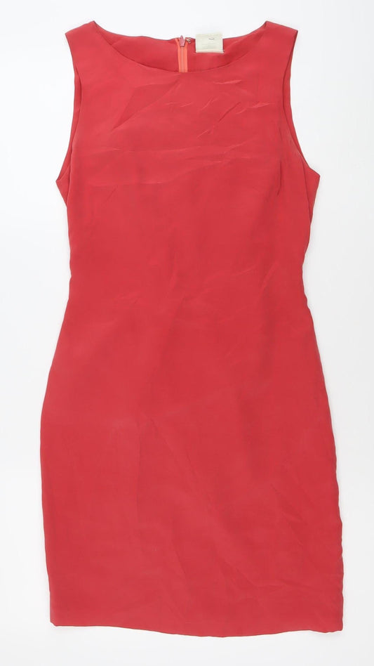 Laura Ashley Women's Red Silk Sheath Dress Size 10 Knee Length