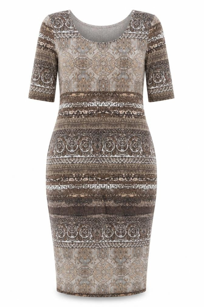 Wallis Women Brown Geometric Bodycon Dress Size 10 Knee Length
