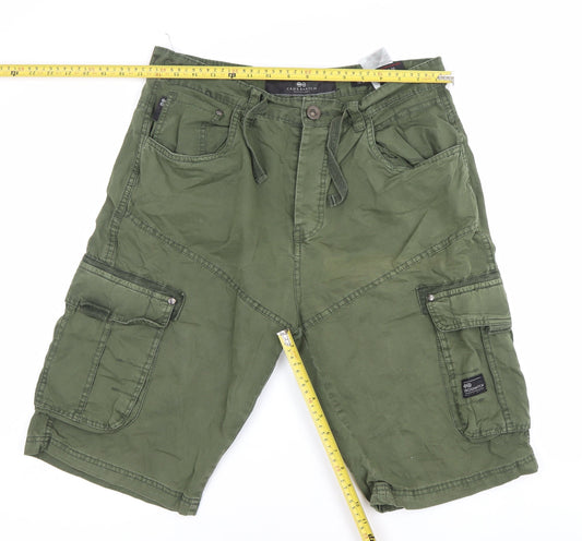 Crosshatch Mens Green 32in Waist Cargo Shorts Cotton Casual Pockets