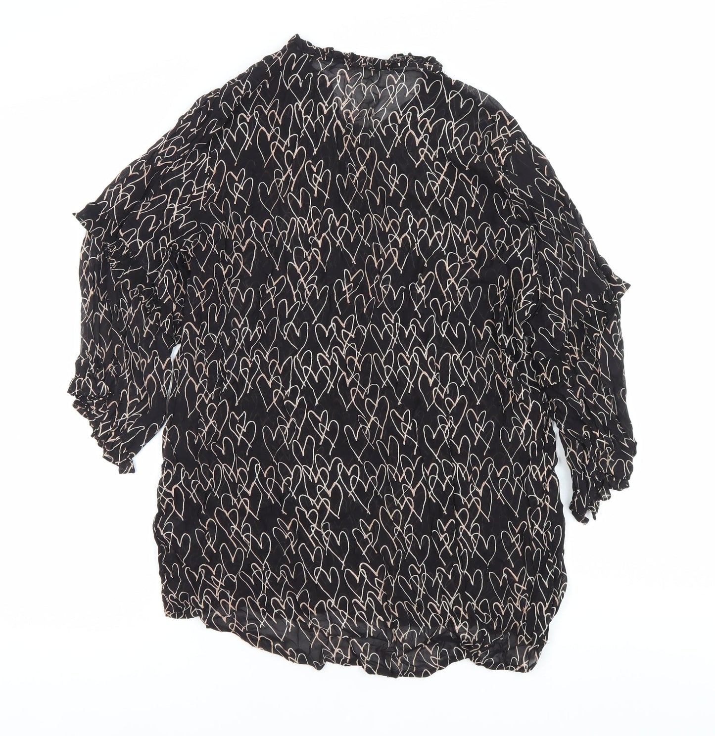 Monsoon Women Black Heart Print Tunic Blouse Size 10 Long Sleeve