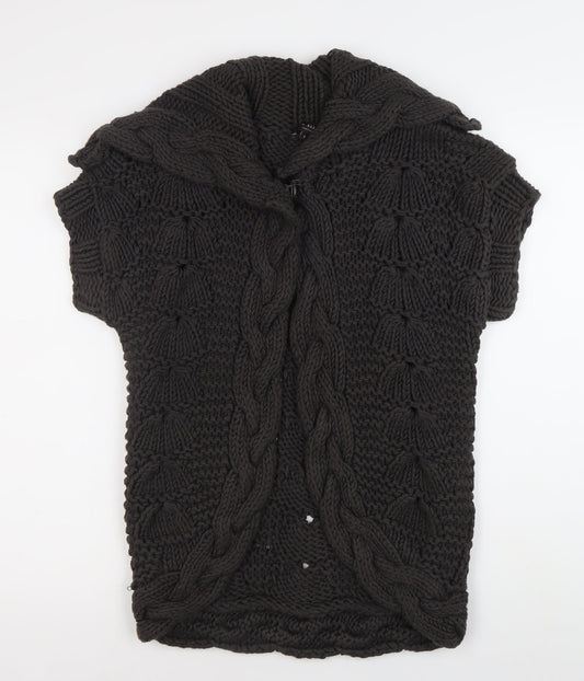 Ted Baker Women's Black Cotton Chunky-Knit Short Sleeve Cardigan Size 10
