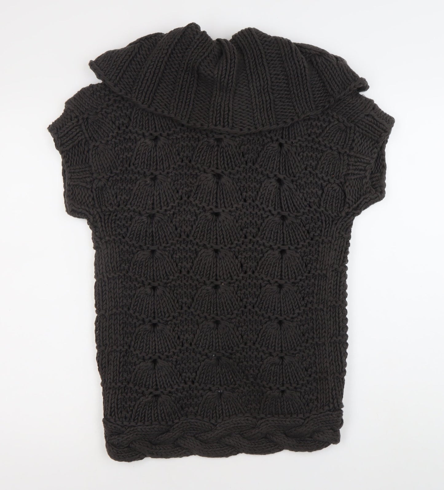 Ted Baker Women's Black Cotton Chunky-Knit Short Sleeve Cardigan Size 10