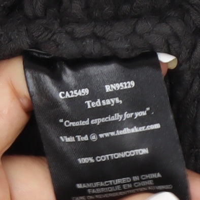 Ted Baker Women's Black Cotton Chunky-Knit Short Sleeve Cardigan Size 10