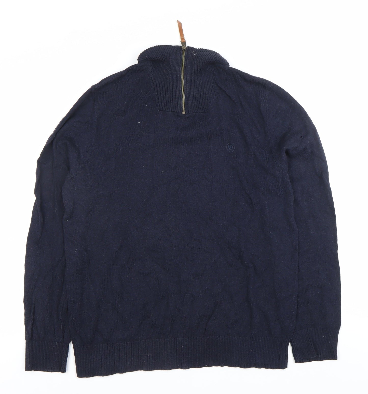 Fat Face Men’s Blue Wool Blend Full Zip High Neck Jumper Size L