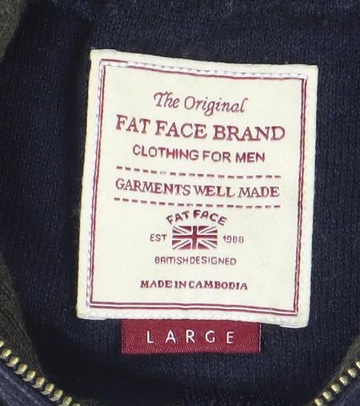 Fat Face Men’s Blue Wool Blend Full Zip High Neck Jumper Size L