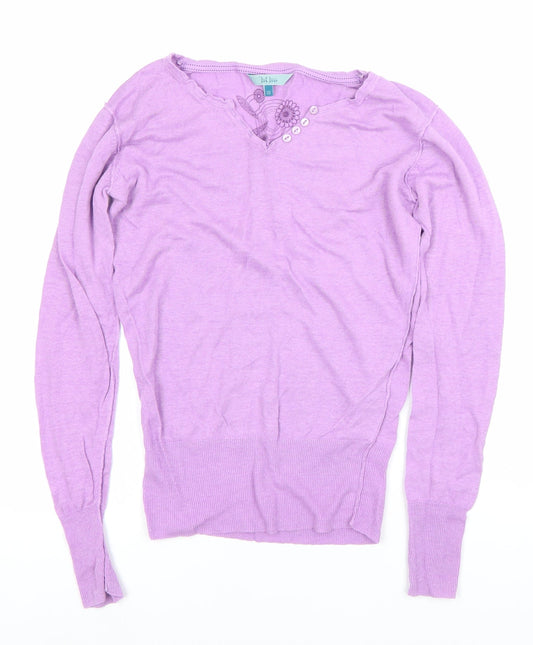 Fat Face Women's Purple Linen V-Neck Jumper Size 10