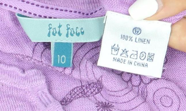 Fat Face Women's Purple Linen V-Neck Jumper Size 10