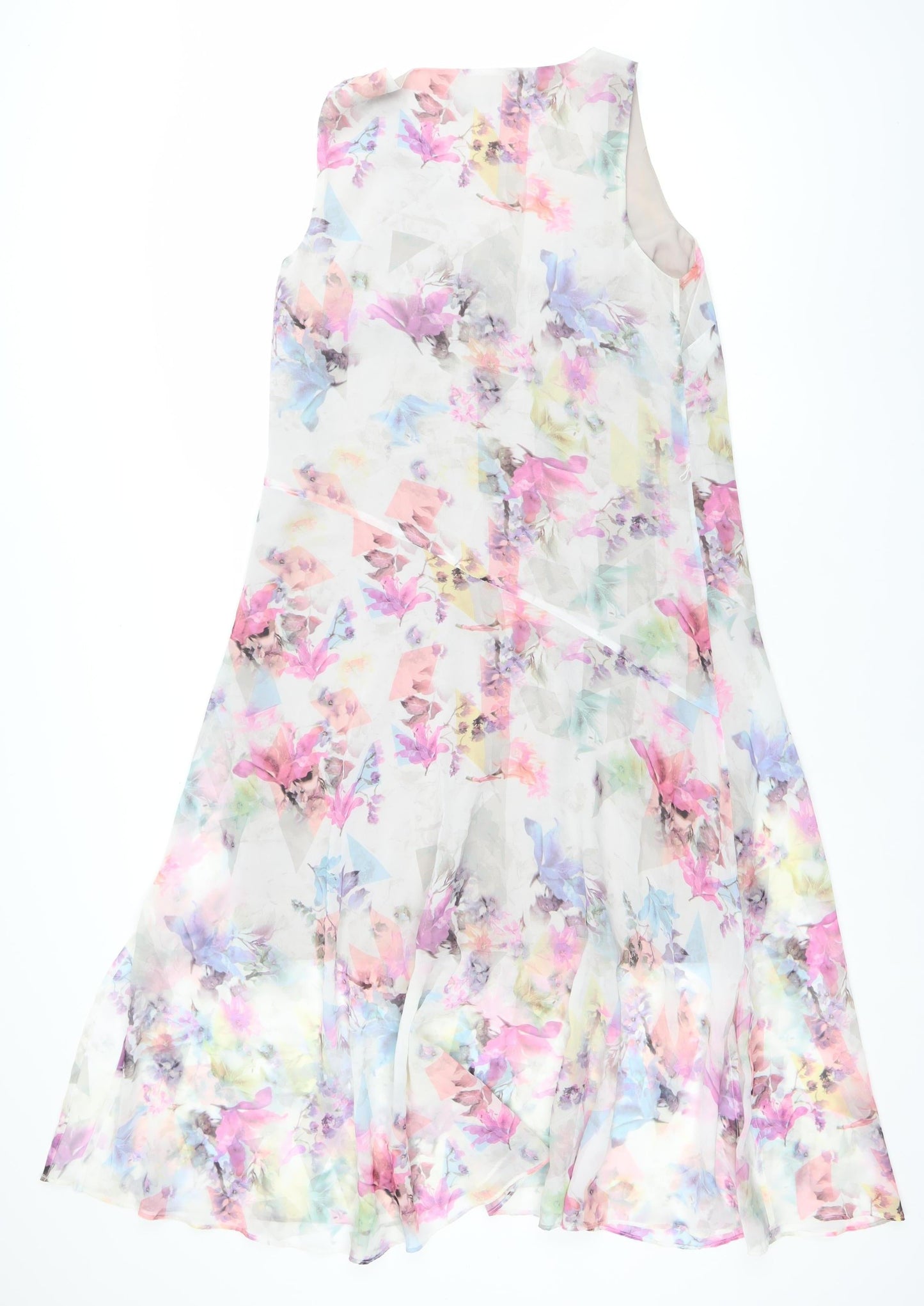 Warehouse Women's Multicoloured Floral Chiffon V-Neck Midi Dress Size 12