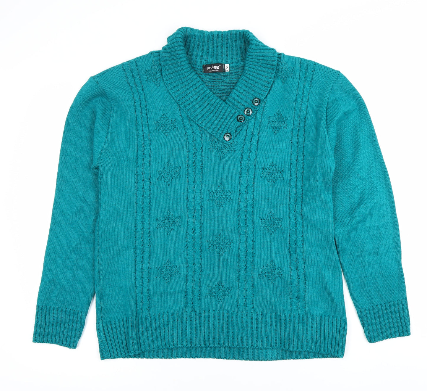 Pulse Women's Green L Collared Cable-Knit Pullover Jumper