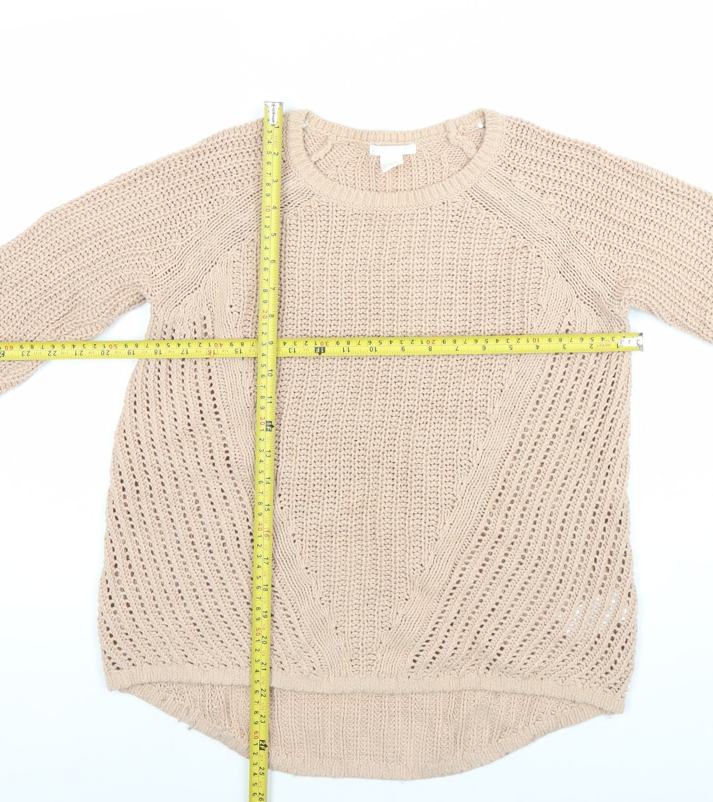 H&M Women's Beige XS Open-Knit Crew Neck Pullover Jumper
