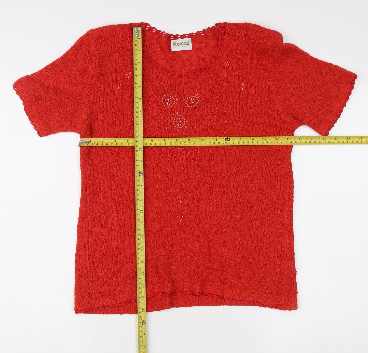 Roman Originals Women's Red Floral Embroidered Knit Jumper L