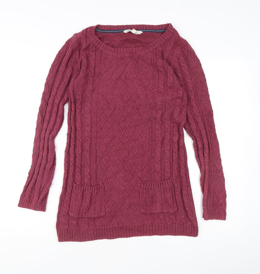 Fat Face Women's Purple Wool Blend Cable Knit Tunic Jumper Size 10